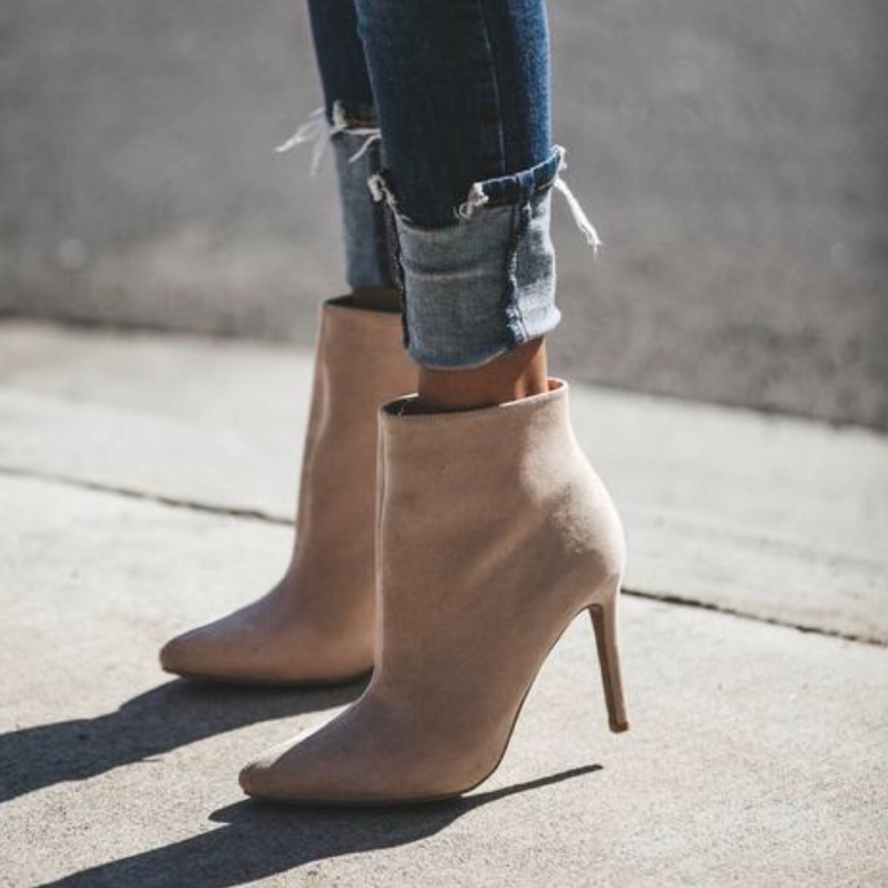 Nude Faux Suede Heeled Booties